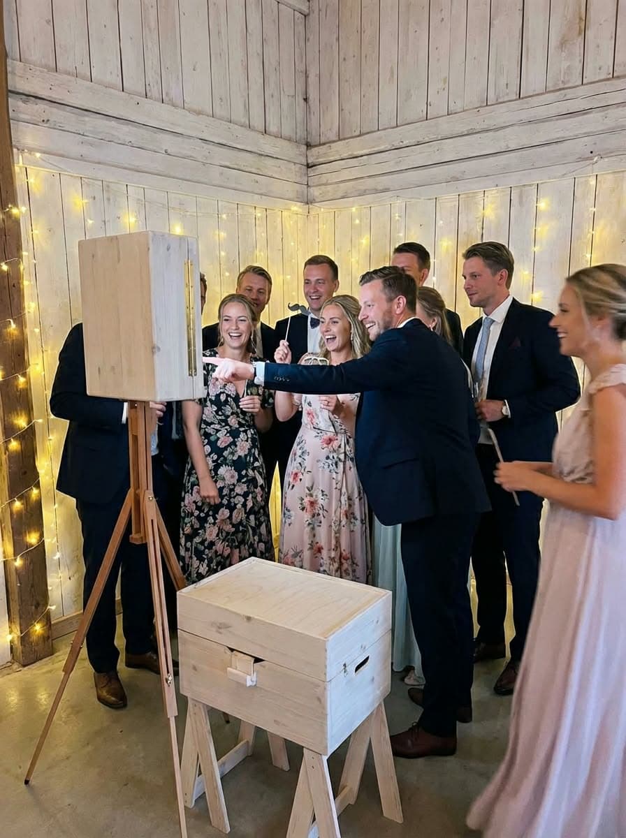 Mabooth's handcrafted photo booth at a barn wedding in Skåne